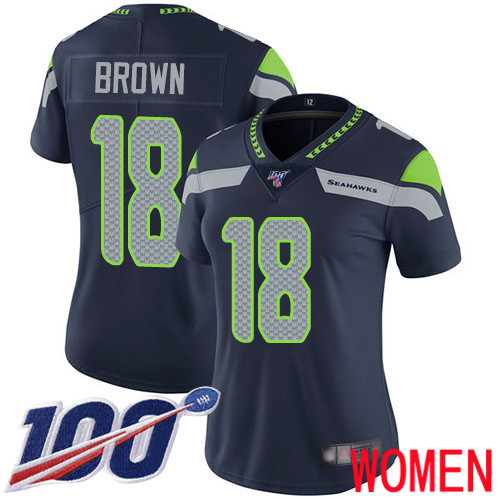 Seattle Seahawks Limited Navy Blue Women Jaron Brown Home Jersey NFL Football #18 100th Season Vapor Untouchable->women nfl jersey->Women Jersey